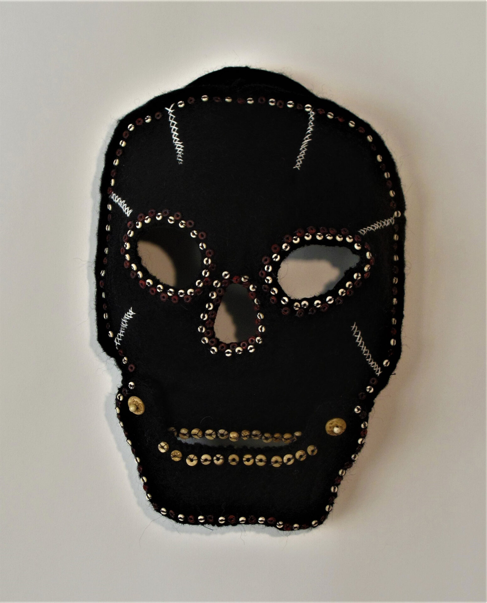Beaded Skull Mask wool felt, beads, embroidery 11H x 8W 2021
