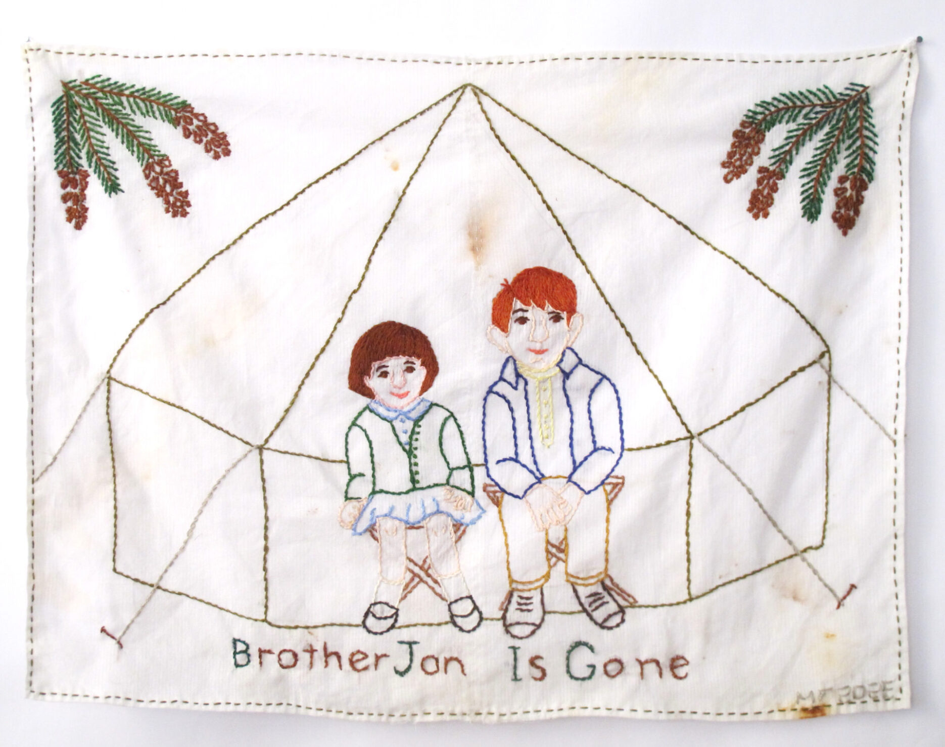 Brother Jon Is Gone 17 x 13 inches embroidery on cotton 2023