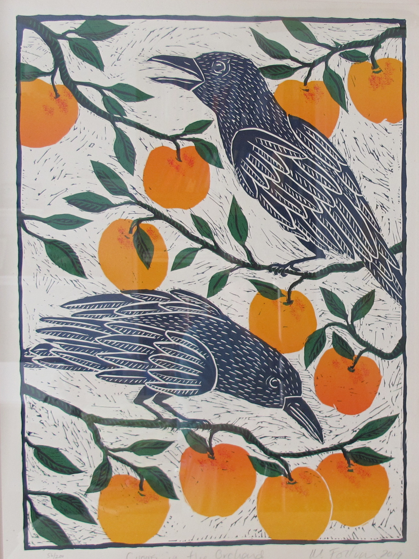 Crows in the Orchard 2 relief print 24H x 18W 2019 Collection of the Detroit Institute of Arts