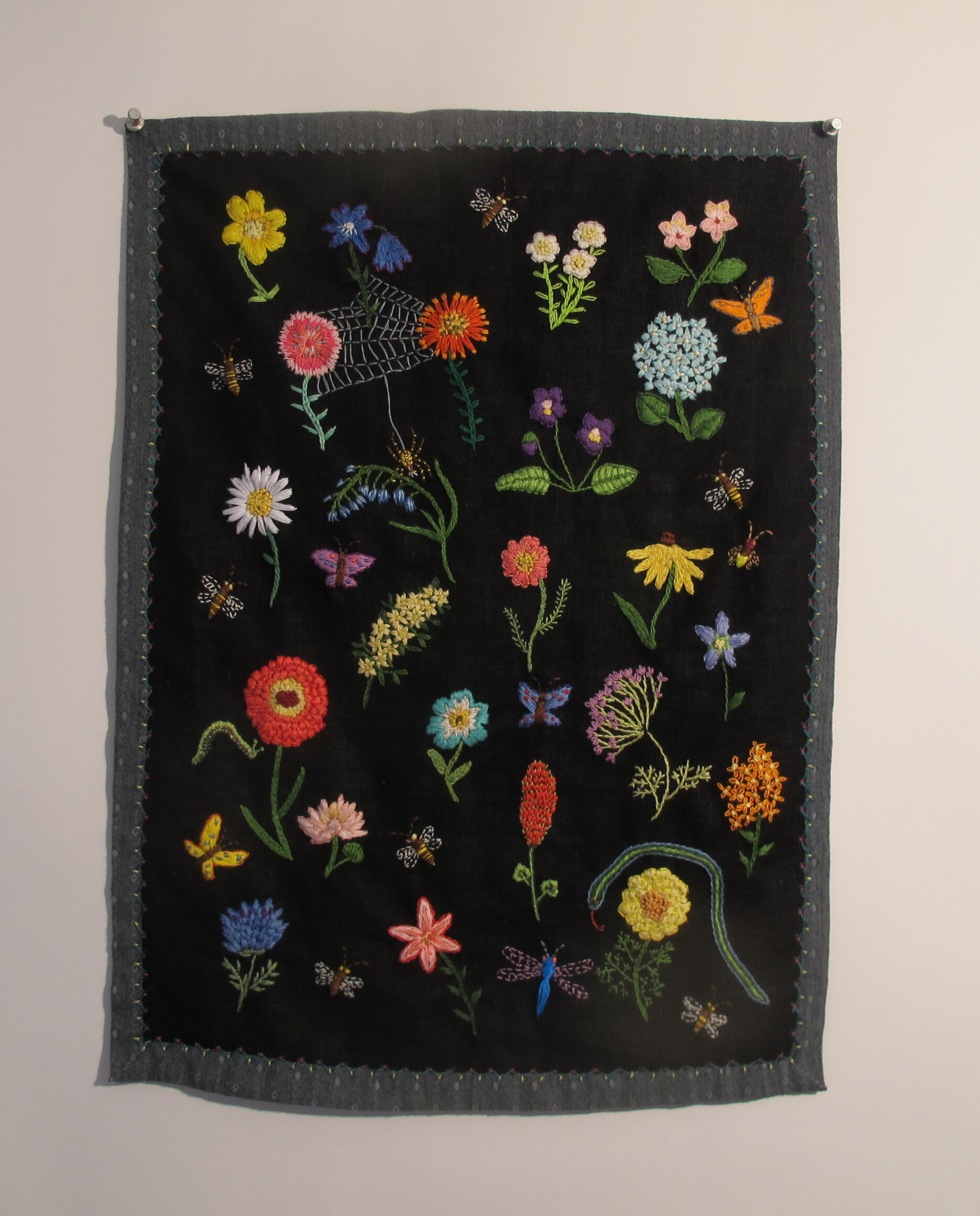 Dark Garden embroidery on linen 20H x 18W 2021Collection of Jon and Elizabeth Brent
