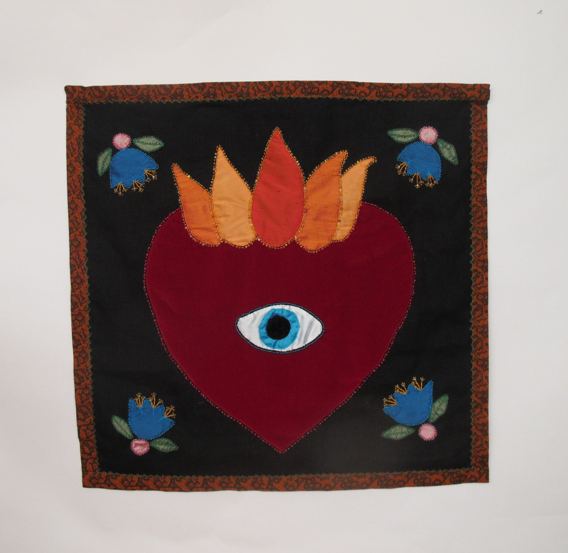 El Corazon velvet, silk applque, embroidery, beads 24H x 24W 2023