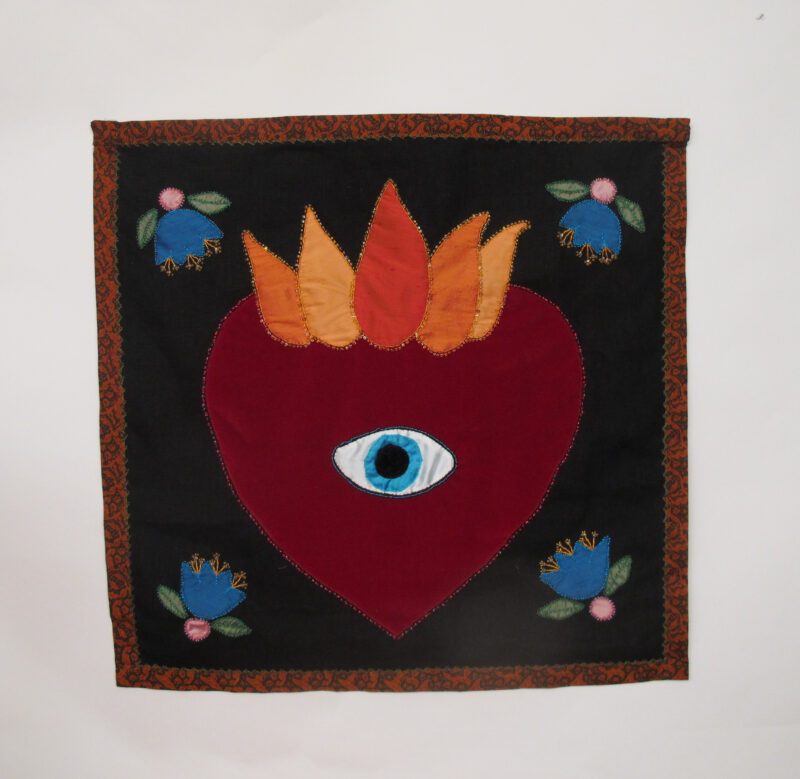 El Corazon velvet, silk applque, embroidery, beads 24H x 24W 2023