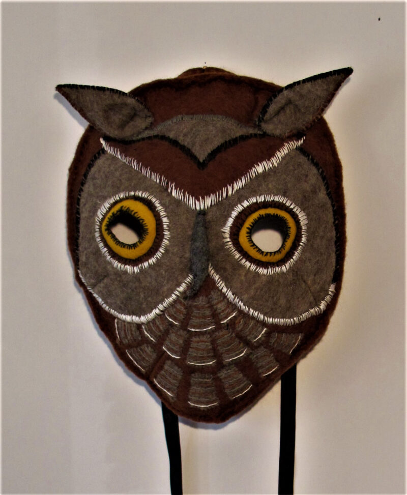 Great Horned Owl Mask wool felt, embroidery 12H - 10W 2021