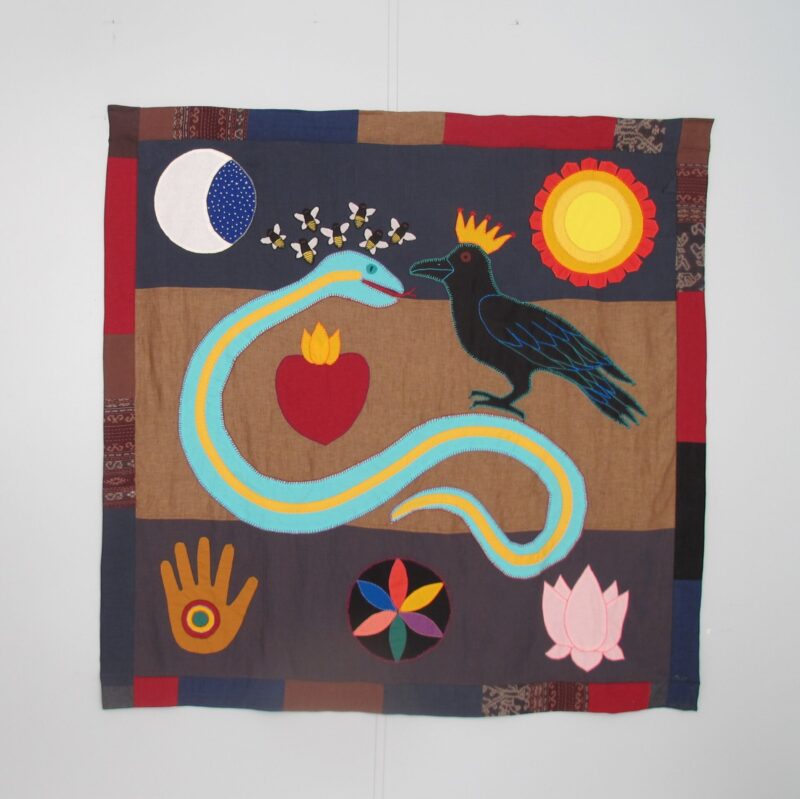 Protection Flag - applique and embroidery on linen and cotton - 56H x 56W - 2023